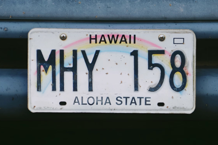 Hawaii license plate.